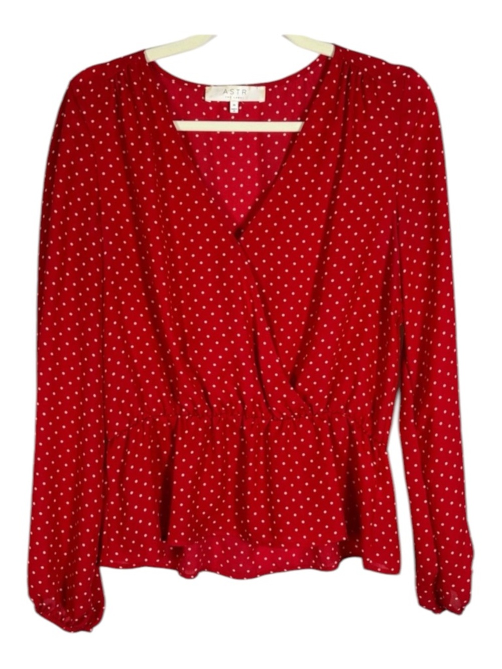 ASTR Revolve Top Blouse Polka Dot Long Sleeve Red White - Medium